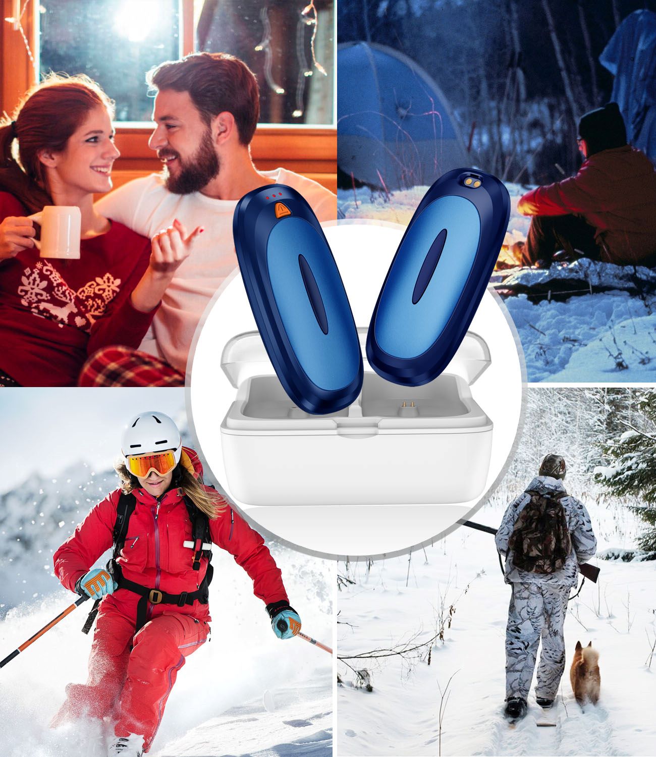 Tydse Hand Warmers Rechargeable with 10000mAh Charging Case, 2000mAh Portable Hand Warmers 2 Pack, Reusable Electric Pocket Heater for Hunting, Camping Gear, Outdoors, Gifts for Christmas - Blue
