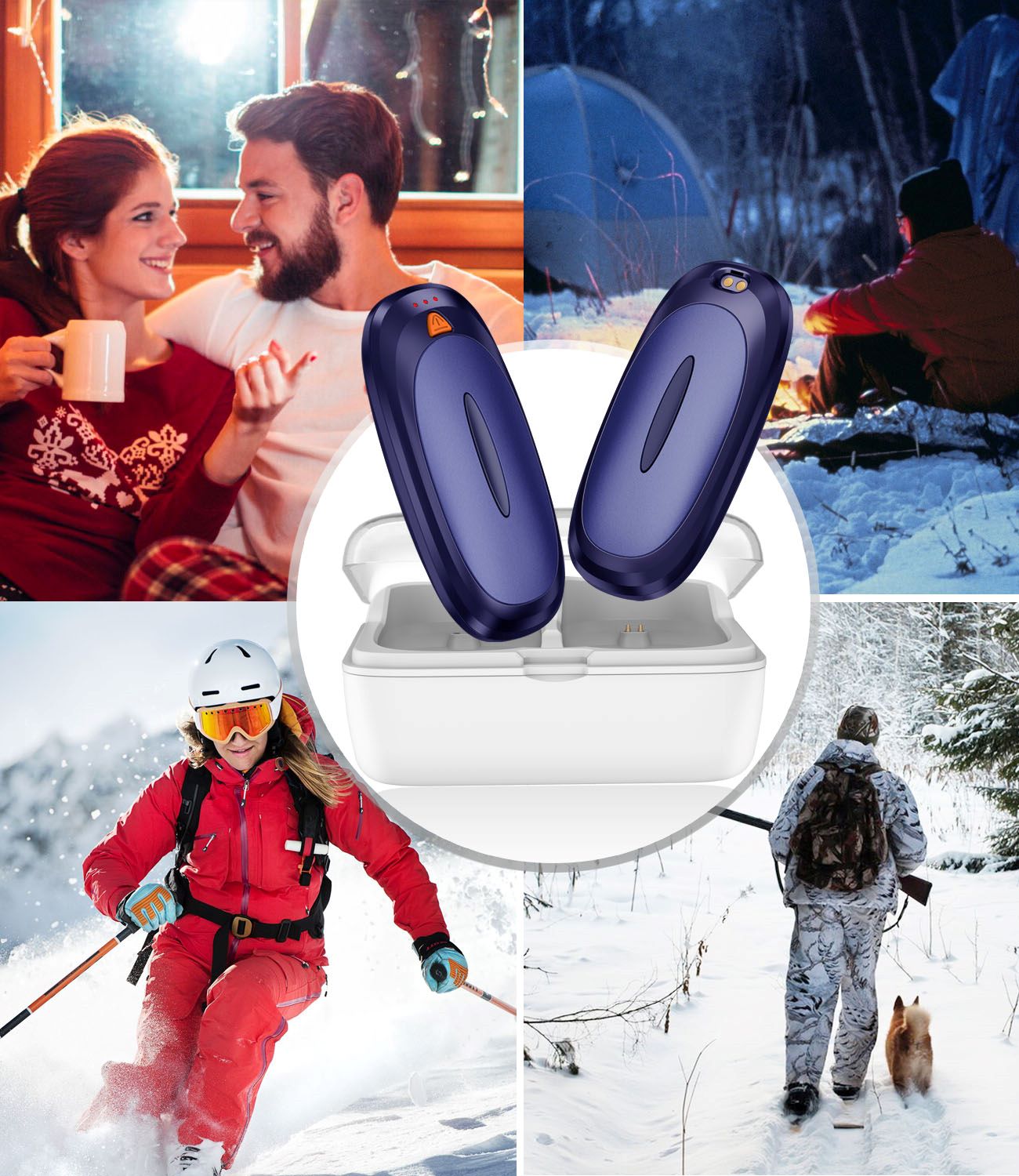 Tydse Hand Warmers Rechargeable with 10000mAh Charging Case, 2000mAh Portable Hand Warmers 2 Pack, Reusable Electric Pocket Heater for Hunting, Camping Gear, Outdoors, Gifts for Christmas - Purple