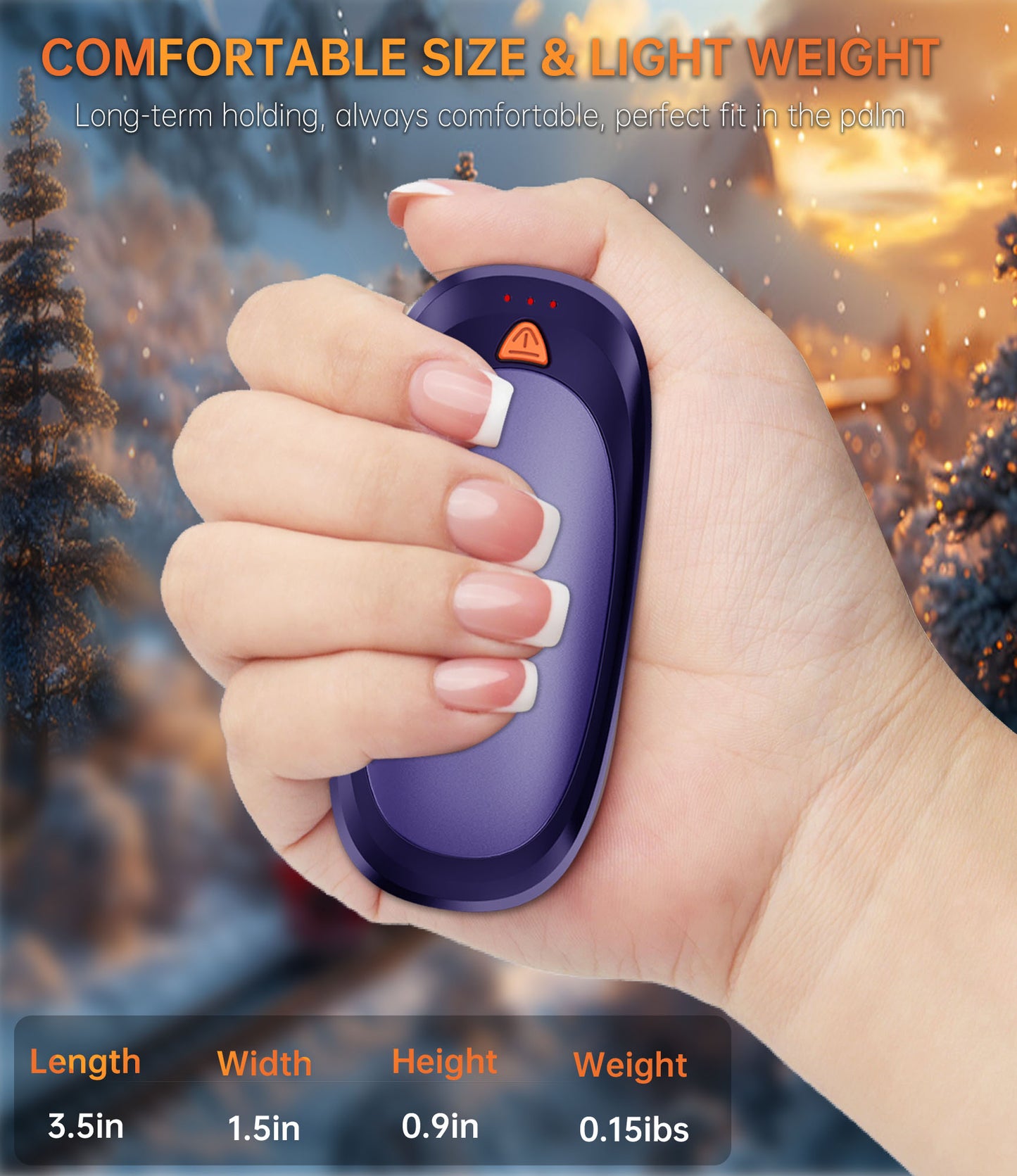 Tydse Hand Warmers Rechargeable with 10000mAh Charging Case, 2000mAh Portable Hand Warmers 2 Pack, Reusable Electric Pocket Heater for Hunting, Camping Gear, Outdoors, Gifts for Christmas - Purple