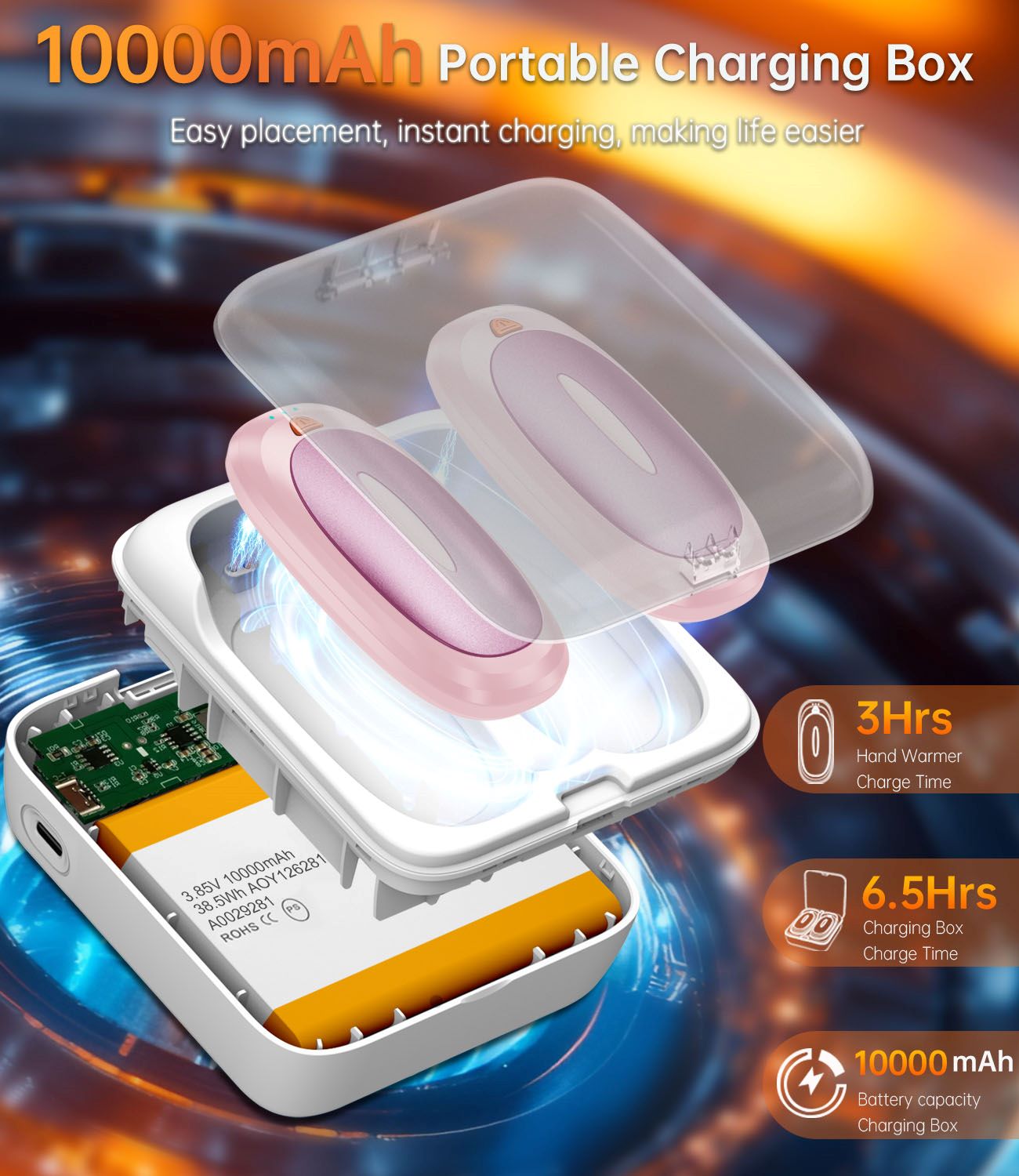 Tydse Hand Warmers Rechargeable with 10000mAh Charging Case, 2000mAh Portable Hand Warmers 2 Pack, Reusable Electric Pocket Heater for Hunting, Camping Gear, Outdoors, Gifts for Christmas - Pink