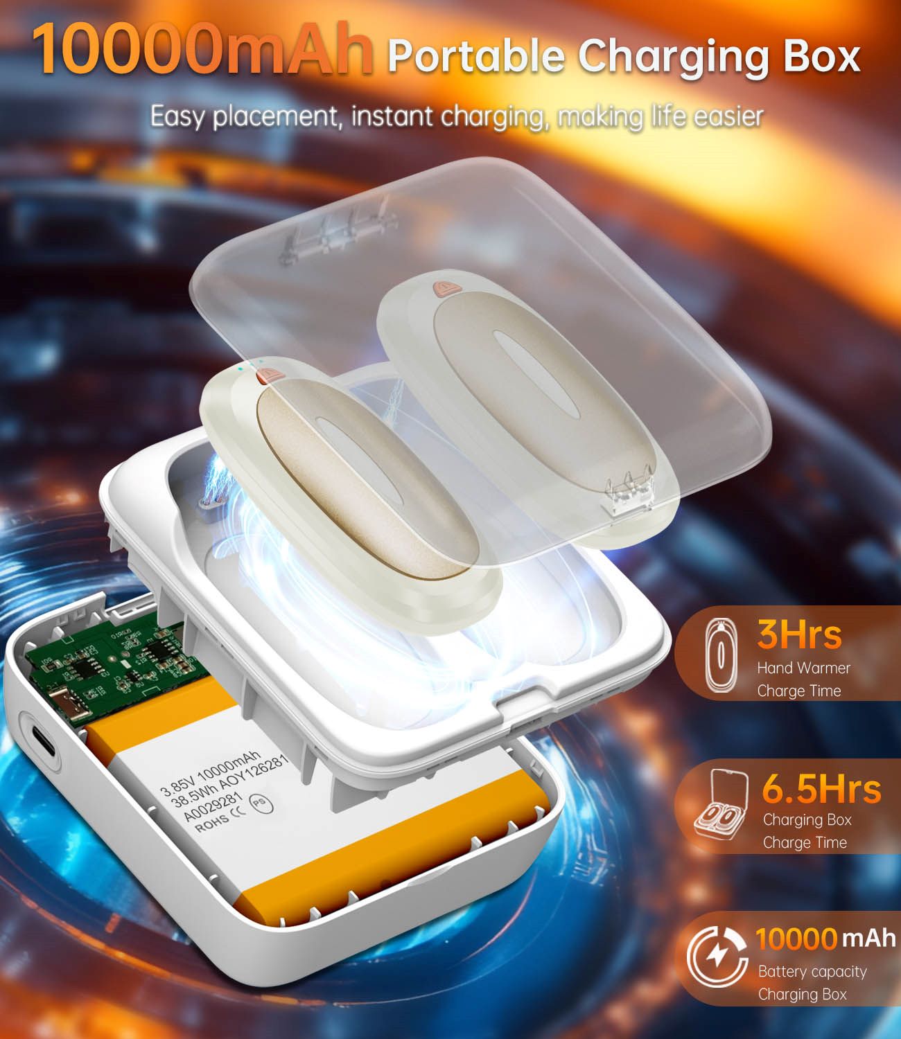 Tydse Hand Warmers Rechargeable with 10000mAh Charging Case, 2000mAh Portable Hand Warmers 2 Pack, Reusable Electric Pocket Heater for Hunting, Camping Gear, Outdoors, Gifts for Christmas - Beige
