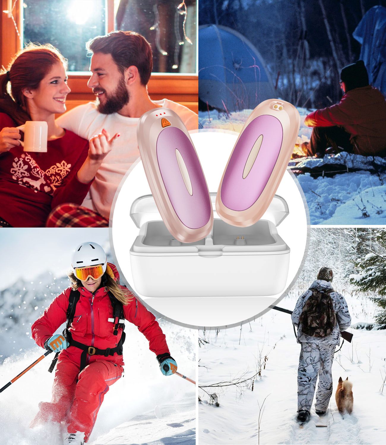 Tydse Hand Warmers Rechargeable with 10000mAh Charging Case, 2000mAh Portable Hand Warmers 2 Pack, Reusable Electric Pocket Heater for Hunting, Camping Gear, Outdoors, Gifts for Christmas - Pink