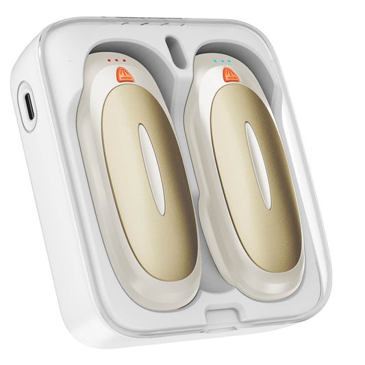 Tydse Hand Warmers Rechargeable with 10000mAh Charging Case, 2000mAh Portable Hand Warmers 2 Pack, Reusable Electric Pocket Heater for Hunting, Camping Gear, Outdoors, Gifts for Christmas - Beige