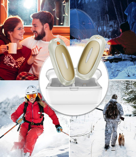 Tydse Hand Warmers Rechargeable with 10000mAh Charging Case, 2000mAh Portable Hand Warmers 2 Pack, Reusable Electric Pocket Heater for Hunting, Camping Gear, Outdoors, Gifts for Christmas - Beige